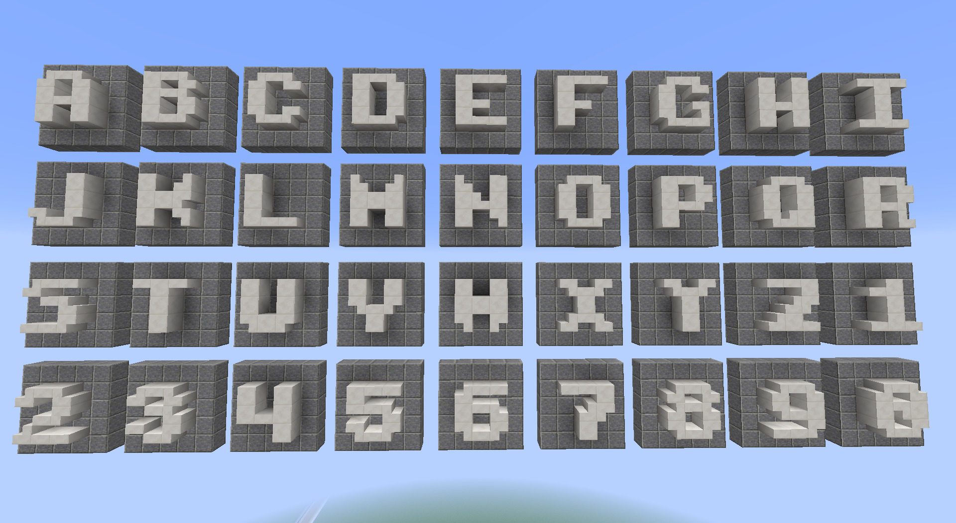Minecraft letters, A-Z, 0-9, Using blocks, stairs and slabs Minecraft letters, A-Z, 0-9